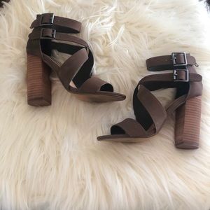 Brown Nubuck Strap Heel